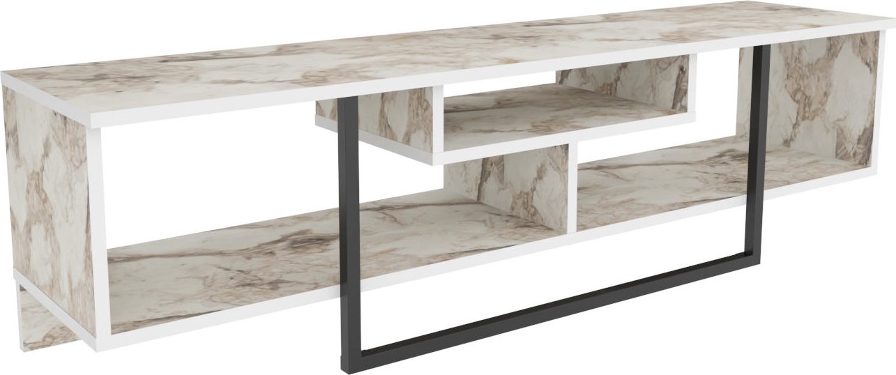 Asal TV-b�nk 150 cm - Vit marmor/svart