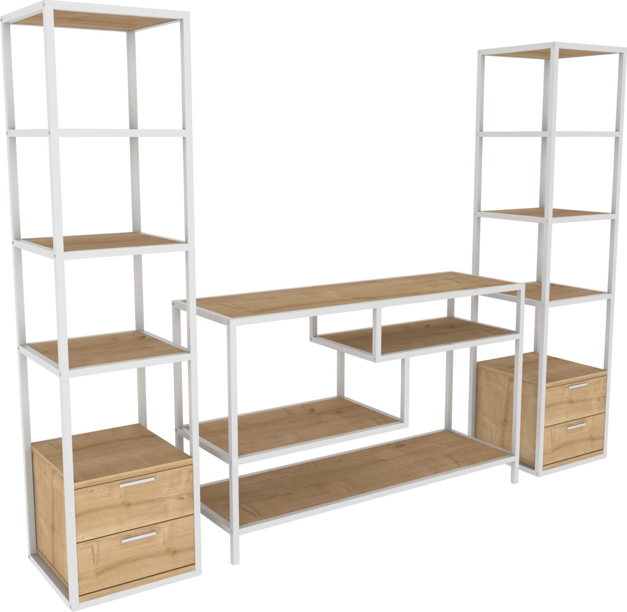 Robbins mediabank met planken - Wit/eiken