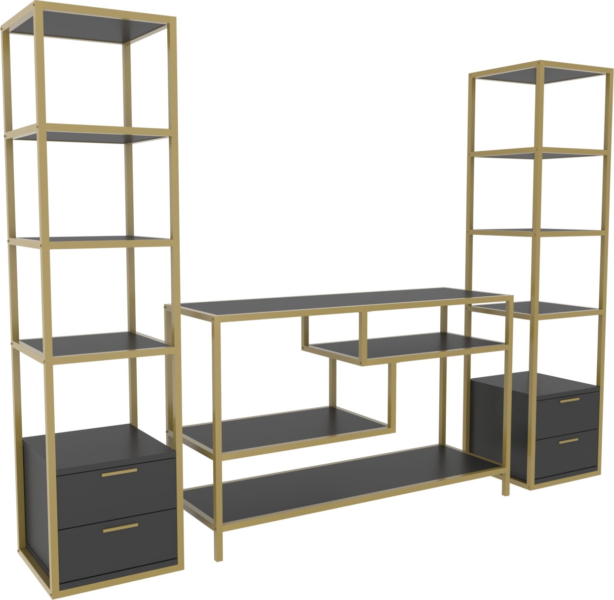 Robbins mediabank met planken - Goud/antraciet Robbins mediabank met planken - Goud/antraciet