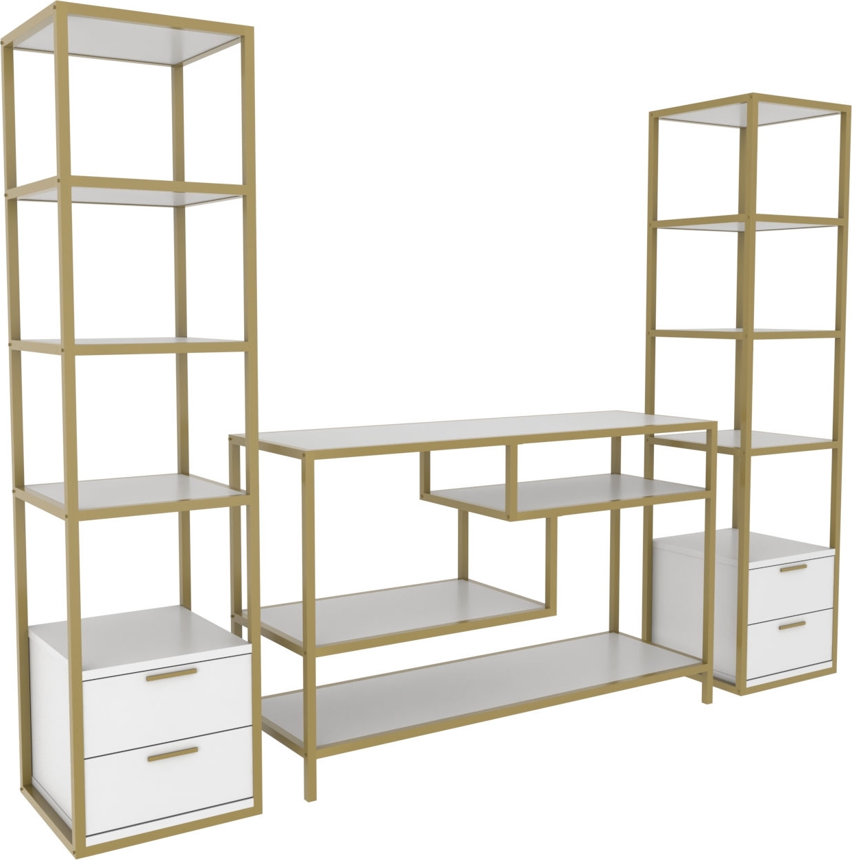 Robbins TV-b�nk med hyllor - Guld/vit