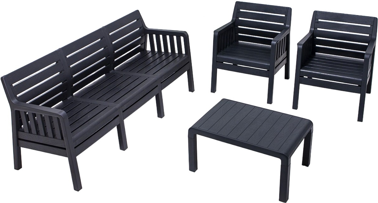 Lara loungegroep met 3-zitsbank, 2 fauteuils en tafel zonder kussens - Antraciet