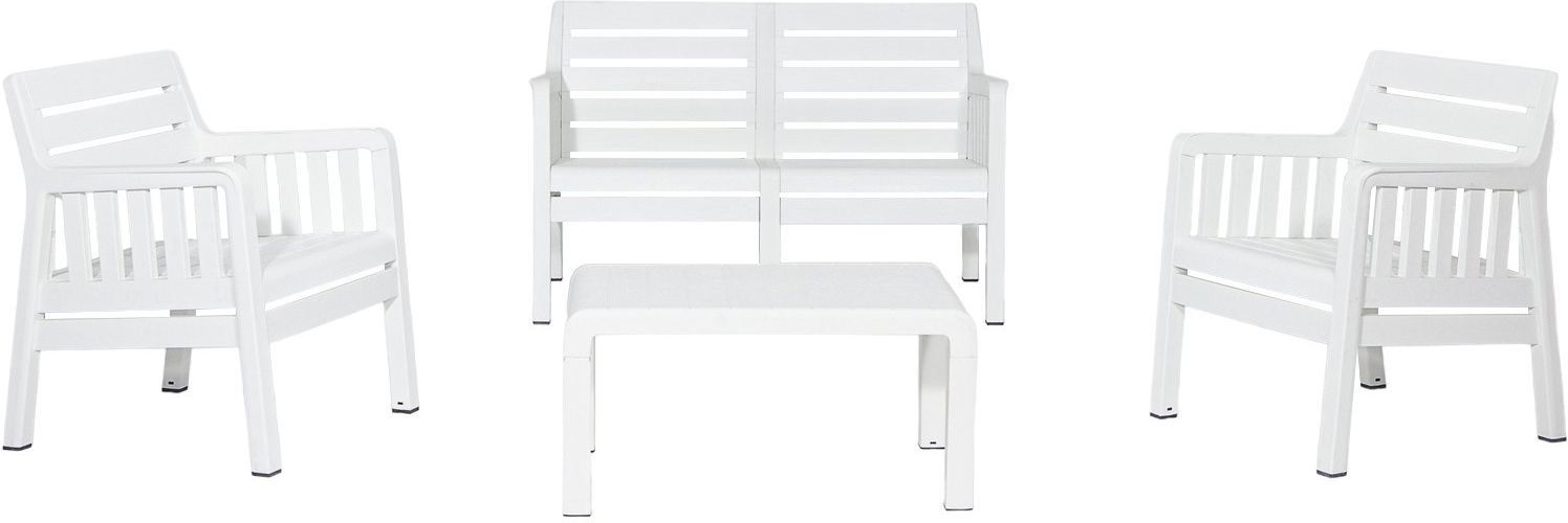 Lara loungegroep met 2-zitsbank, 2 fauteuils en tafel zonder kussens - Wit