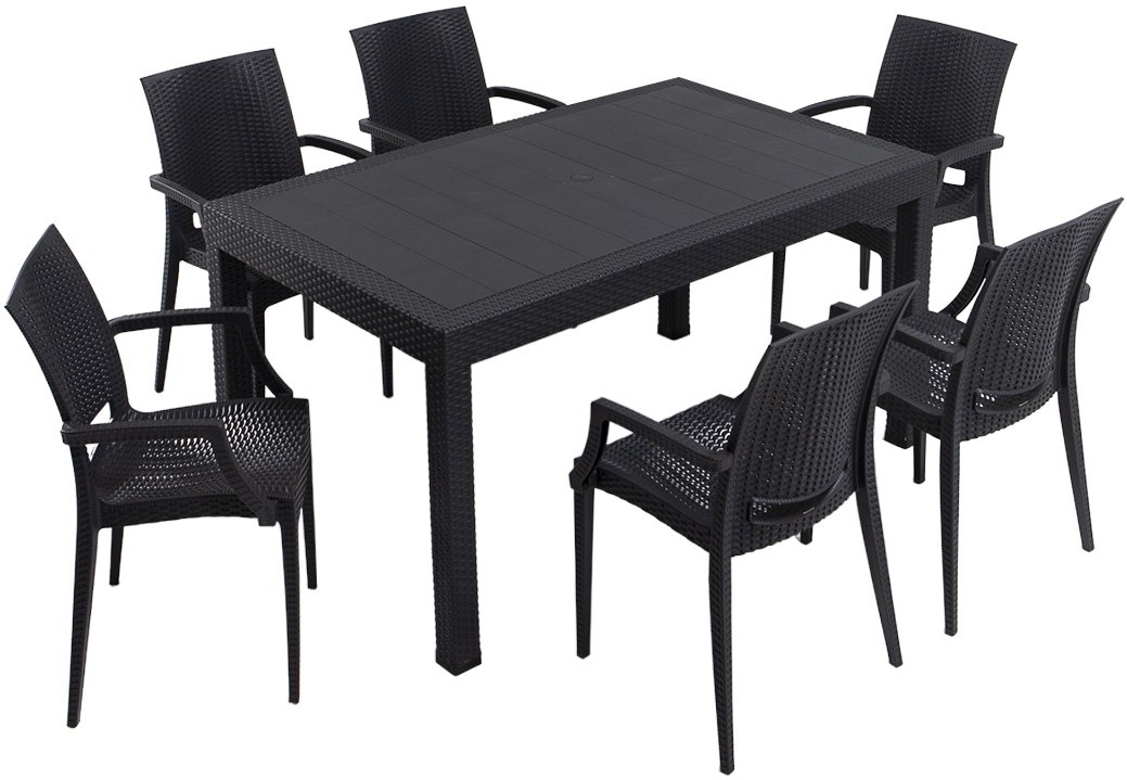 Meco buiteneetgroep met 6 stoelen met armleuningen - Antraciet