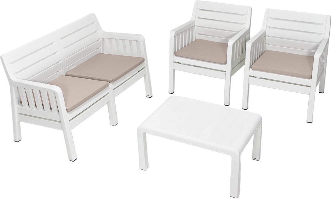 Lara loungegroep met 2-zitsbank, 2 fauteuils en tafel - Wit Lara loungegroep met 2-zitsbank, 2 fauteuils en tafel - Wit