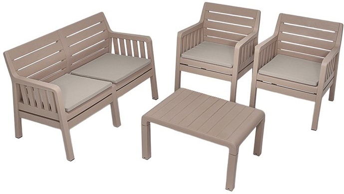 Lara loungegroep met 2-zitsbank, 2 fauteuils en tafel - Cappuccino