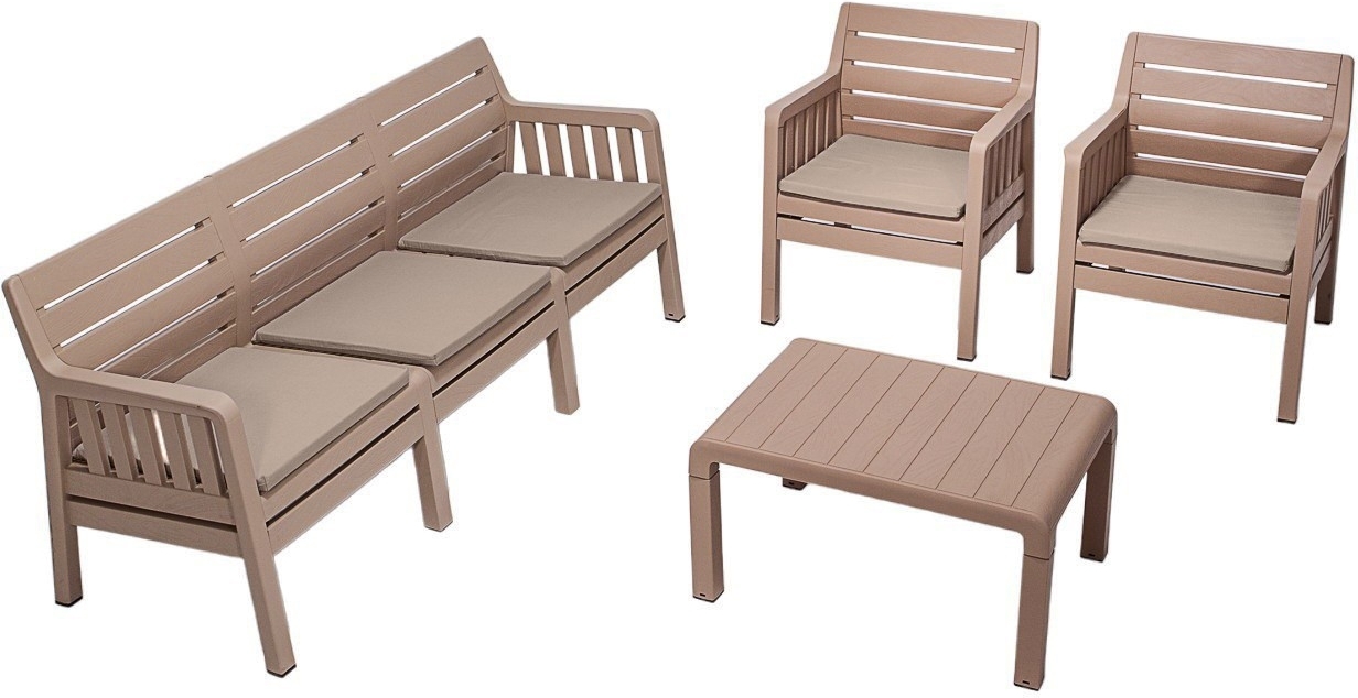 Lara loungegrupp med 3-sits soffa, 2 f�t�ljer och bord - Cappuccino