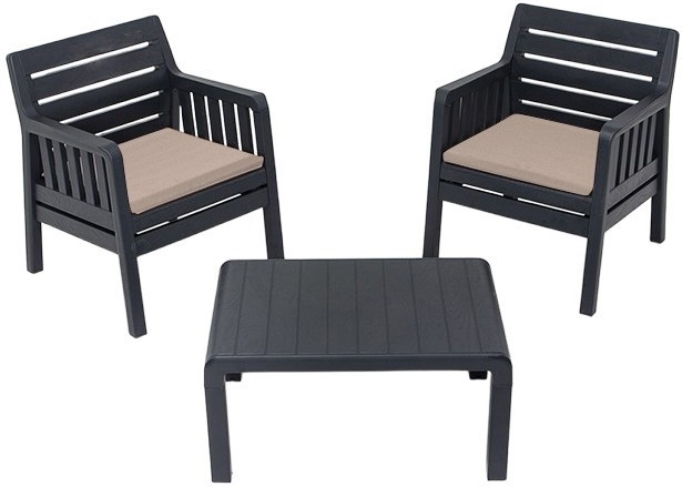 Lara loungegroep met 2 fauteuils en tafel - Antraciet Lara loungegroep met 2 fauteuils en tafel - Antraciet