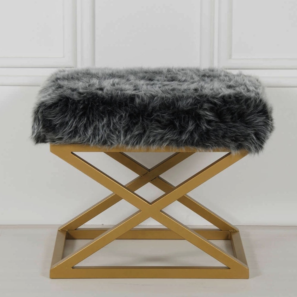 Capraz Pluche poef - Goud/grijs Capraz Pluche poef - Goud/grijs