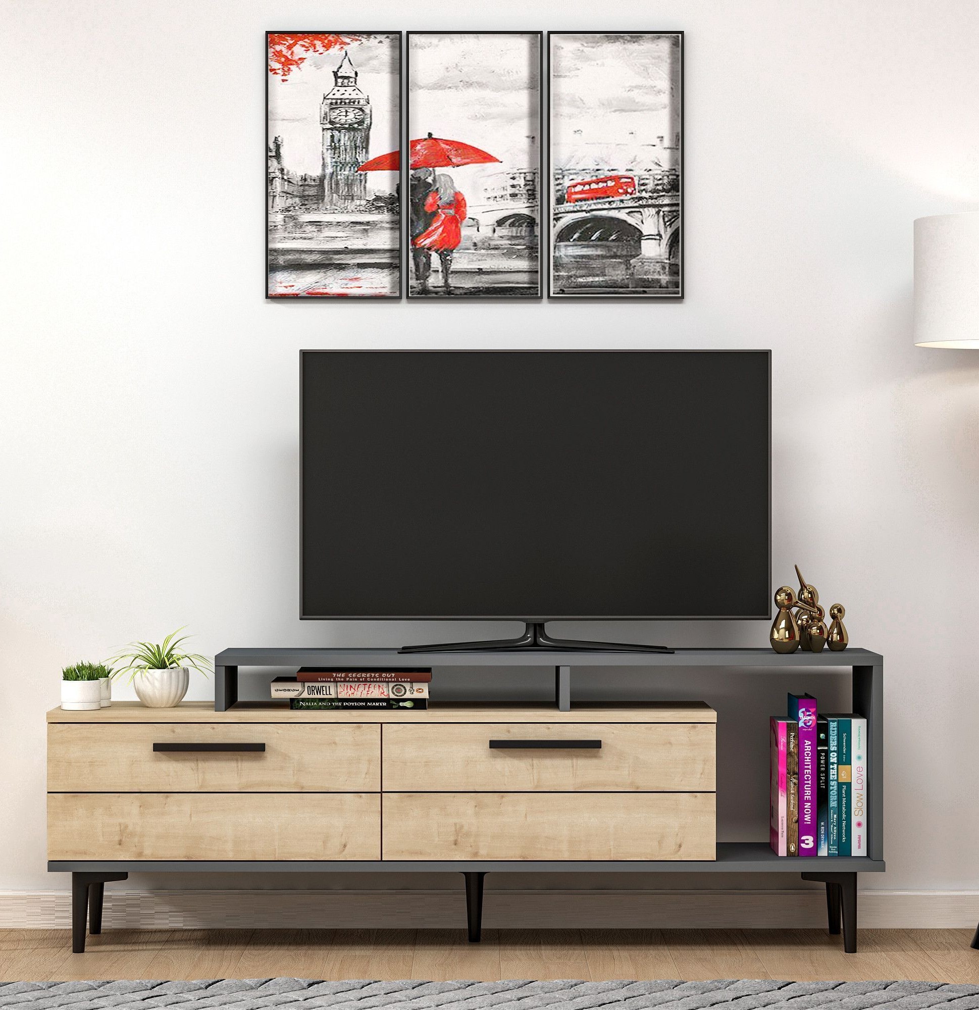 Niva mediabank - Saffier/eiken/antraciet Niva mediabank - Saffier/eiken/antraciet