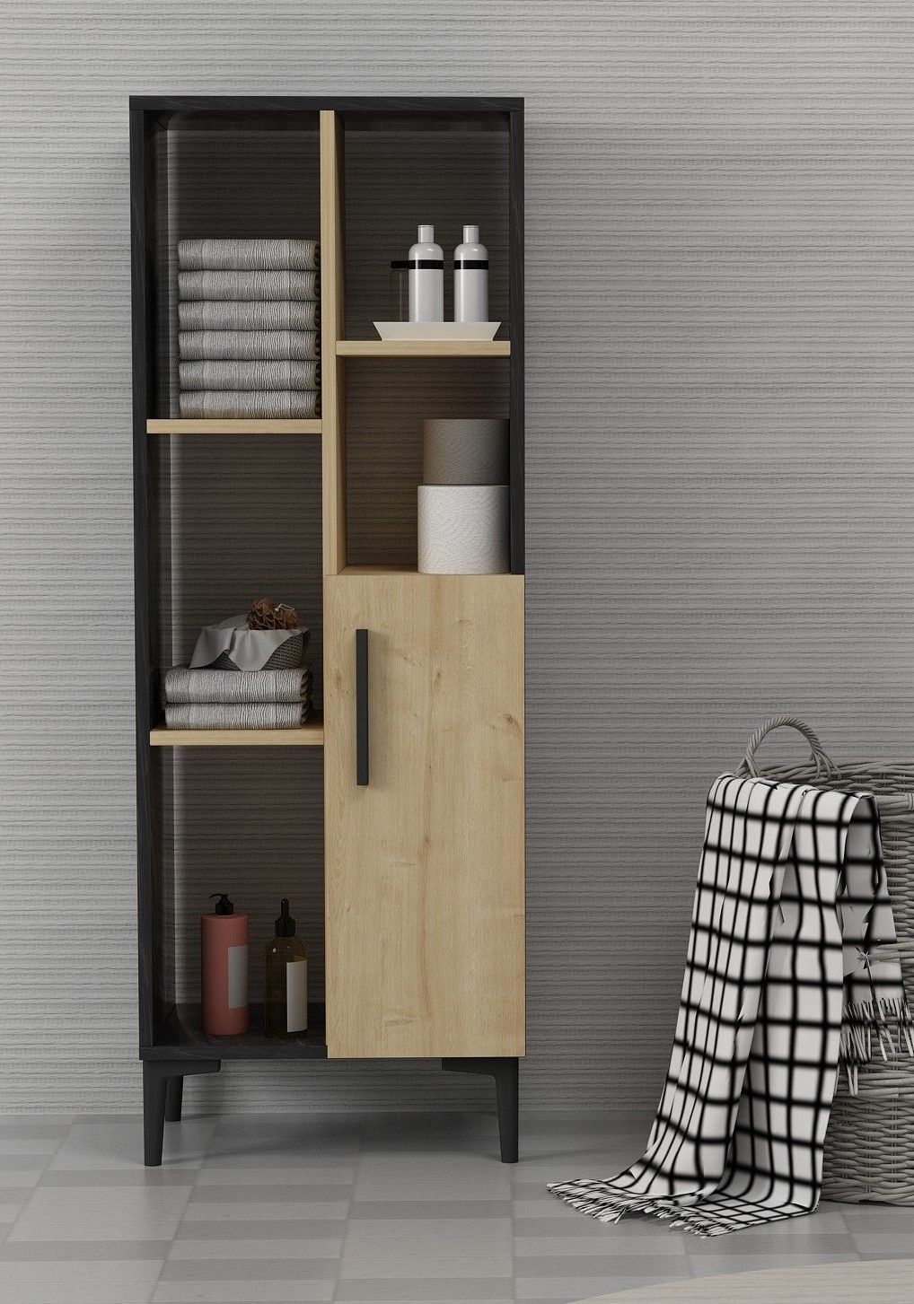 Ephesus kast - Saffier/eiken/zwart