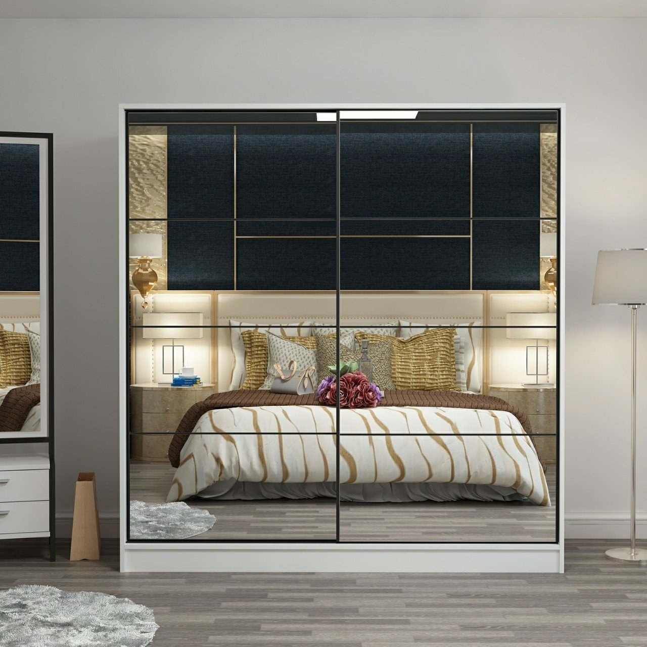 Kapusta kledingkast met spiegeldeuren, 220x52x210 cm - Wit