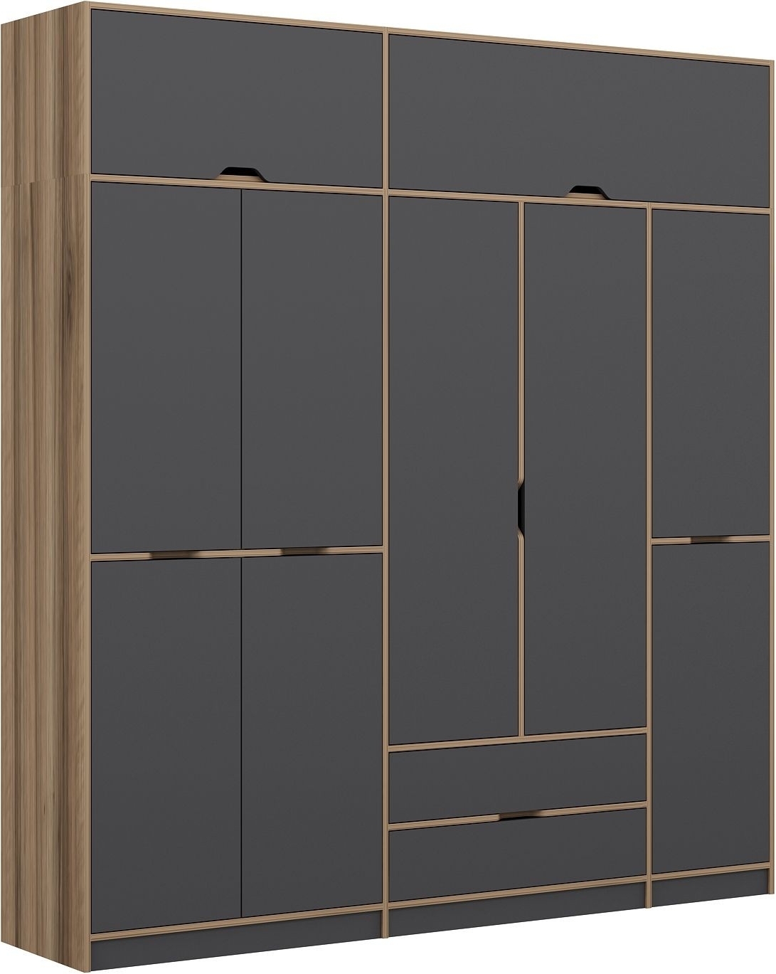 Elina garderob 232 x 52 x 253 cm - Antracit/brun