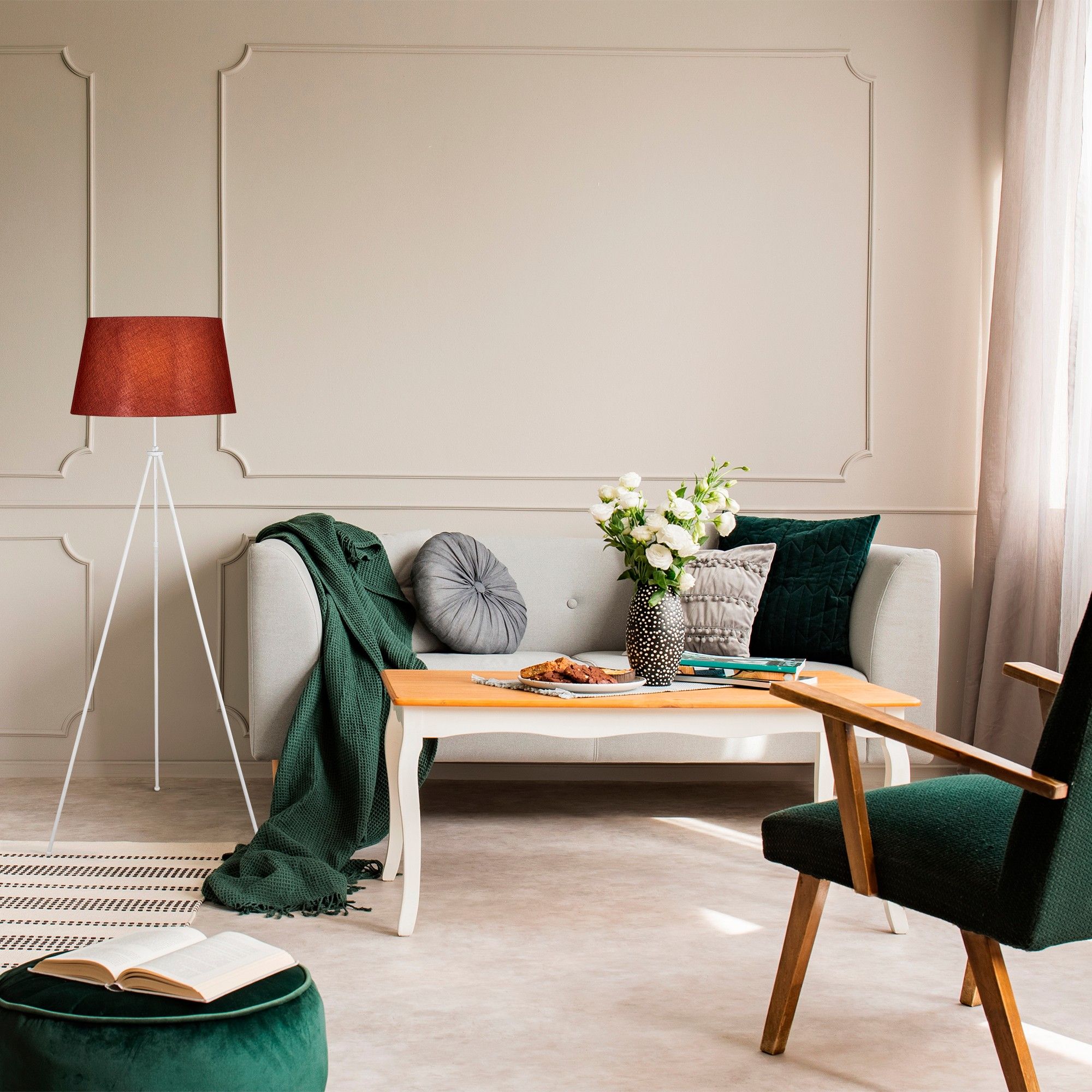 Tripod golvlampa - Vit/r�d