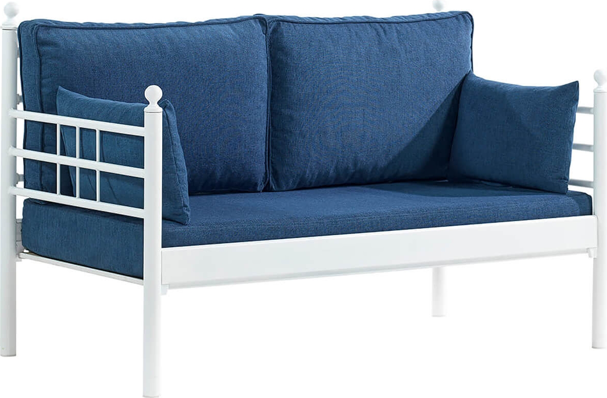 Manyas 2-zits buitenbank - Wit/blauw + Meubelreiniging Manyas 2-zits buitenbank - Wit/blauw + Meubelreiniging