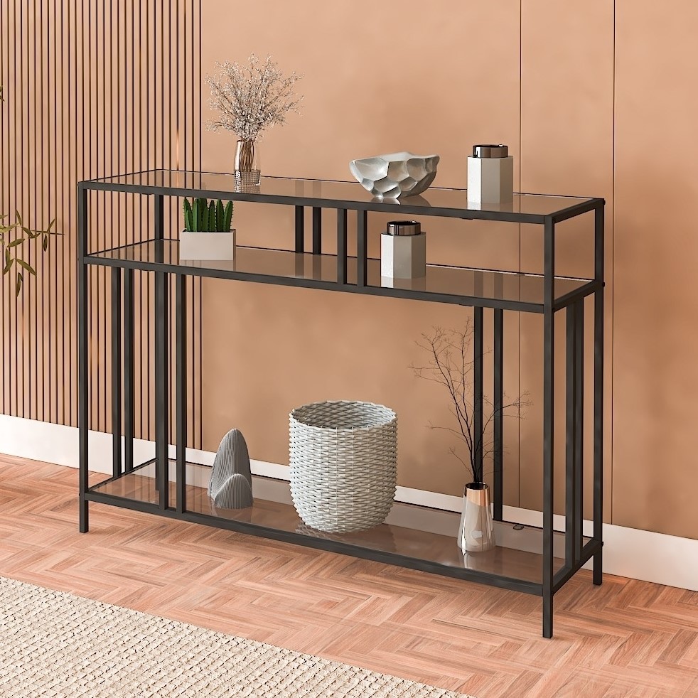 Vendela avlastningsbord - Svart/r�kf�rgat glas