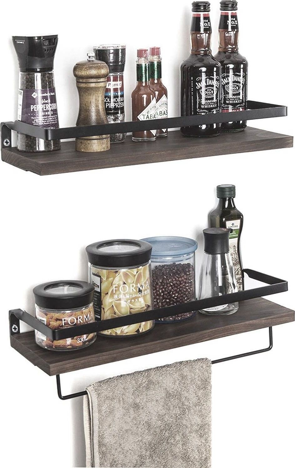 Walter wandplank 40 cm - Zwart/walnoot