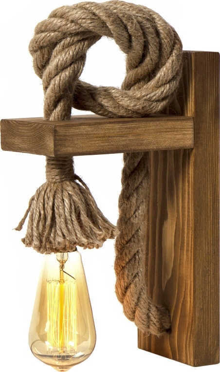 Wandlamp met touw en hout