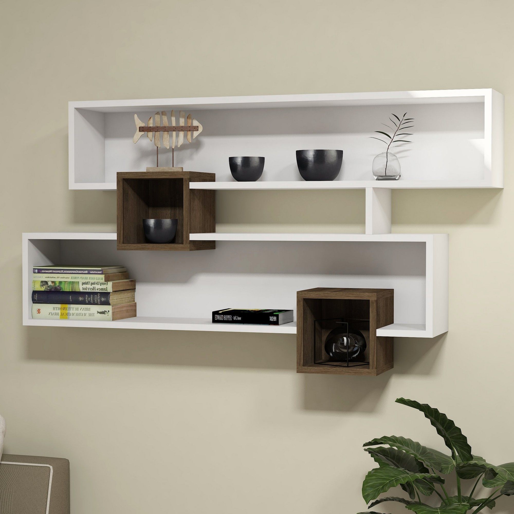 Karen wandplank - Walnoot/wit