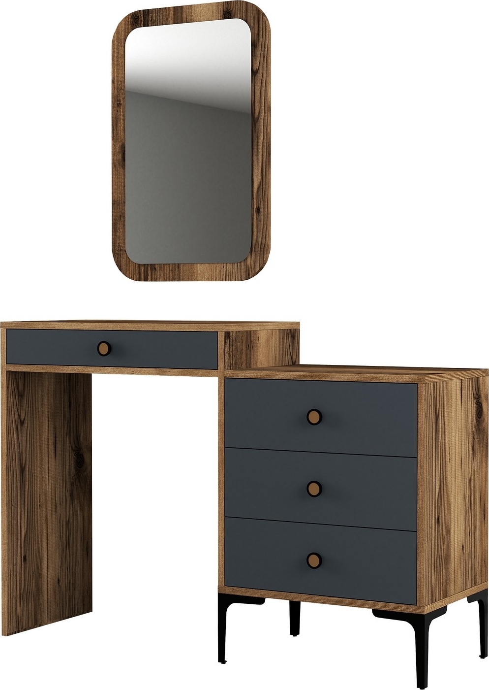 Lizbon kaptafel met spiegel 124 x 40 cm - Antraciet/walnoot