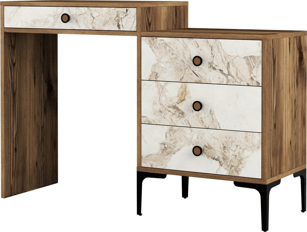 Lisbon kaptafel 124 x 40 cm - Walnoot/wit marmer