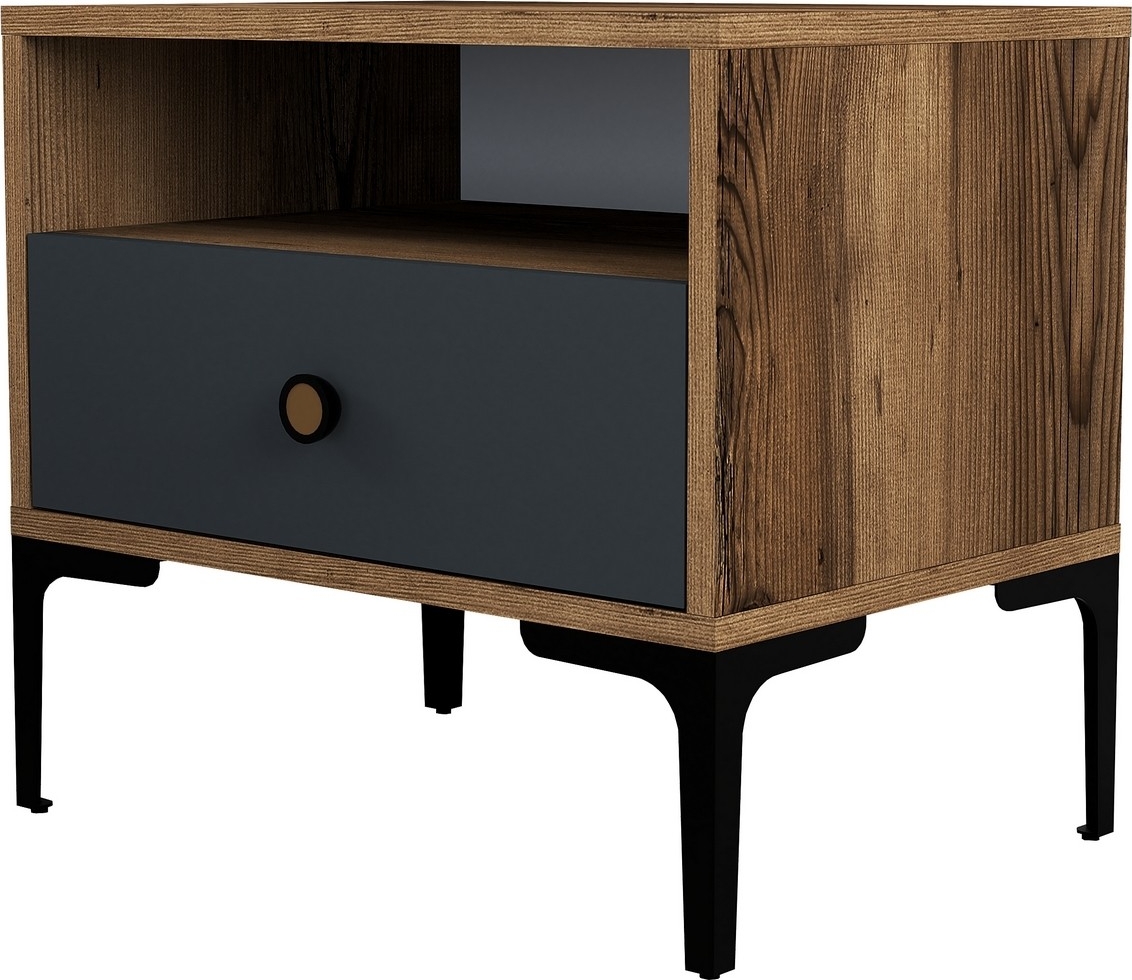 Lissabon nachtkastje - Walnoot/antraciet