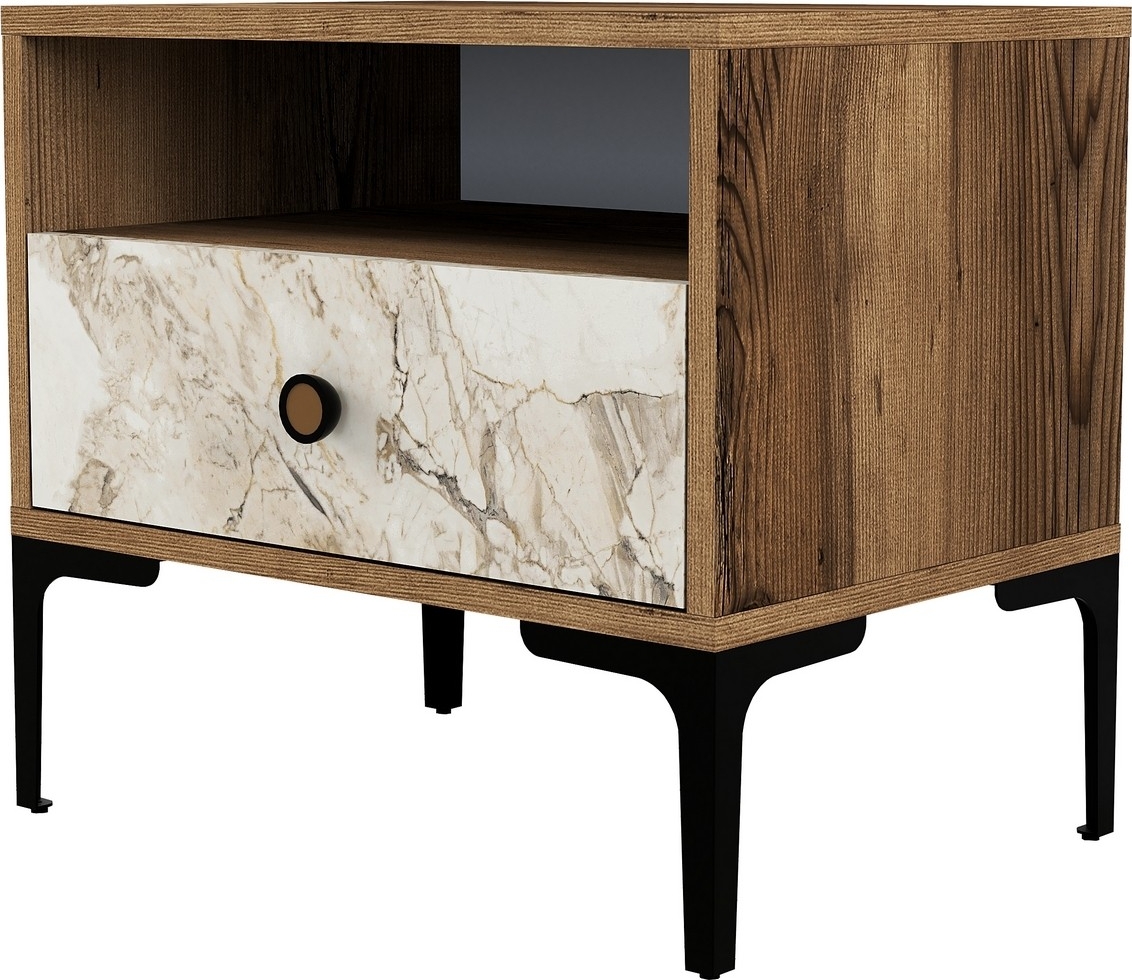 Lizbon s�ngbord - Valn�t/vit marmor