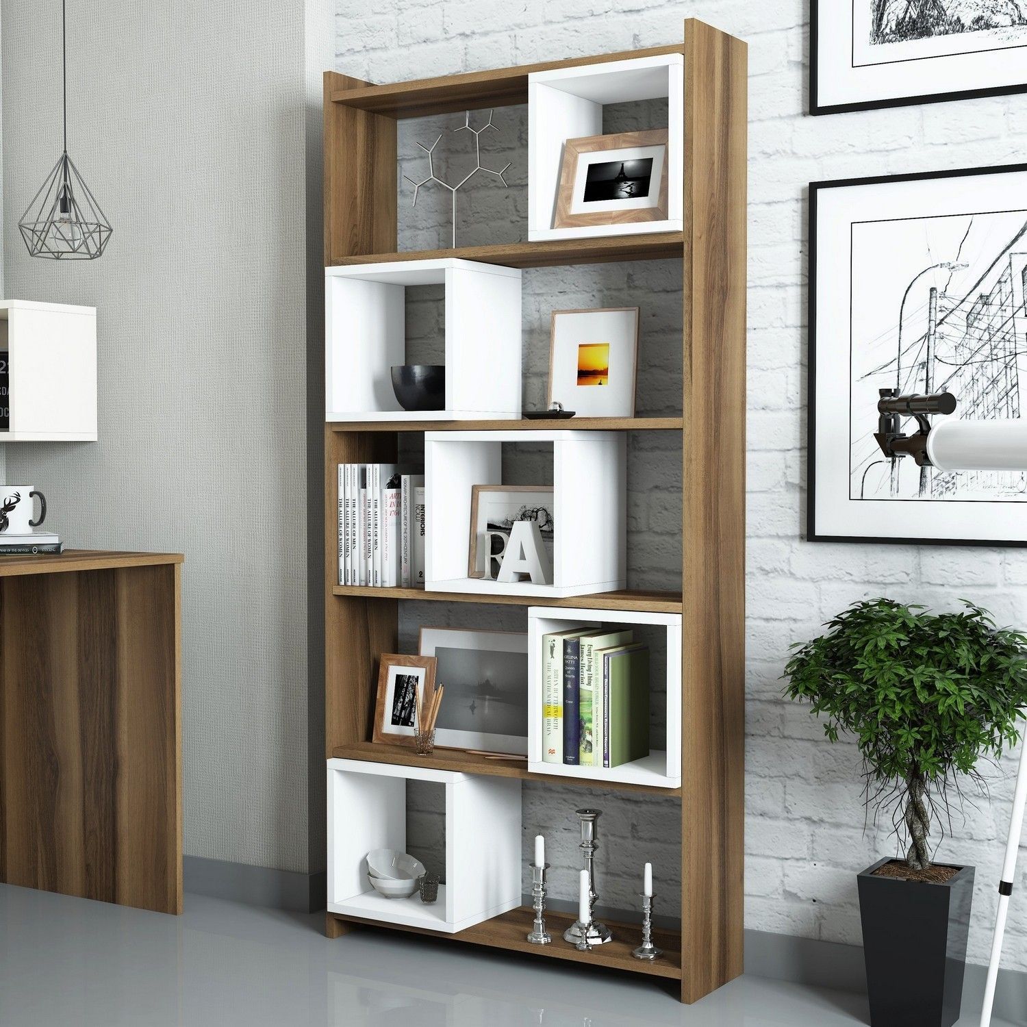 Box boekenkast - Walnoot/wit