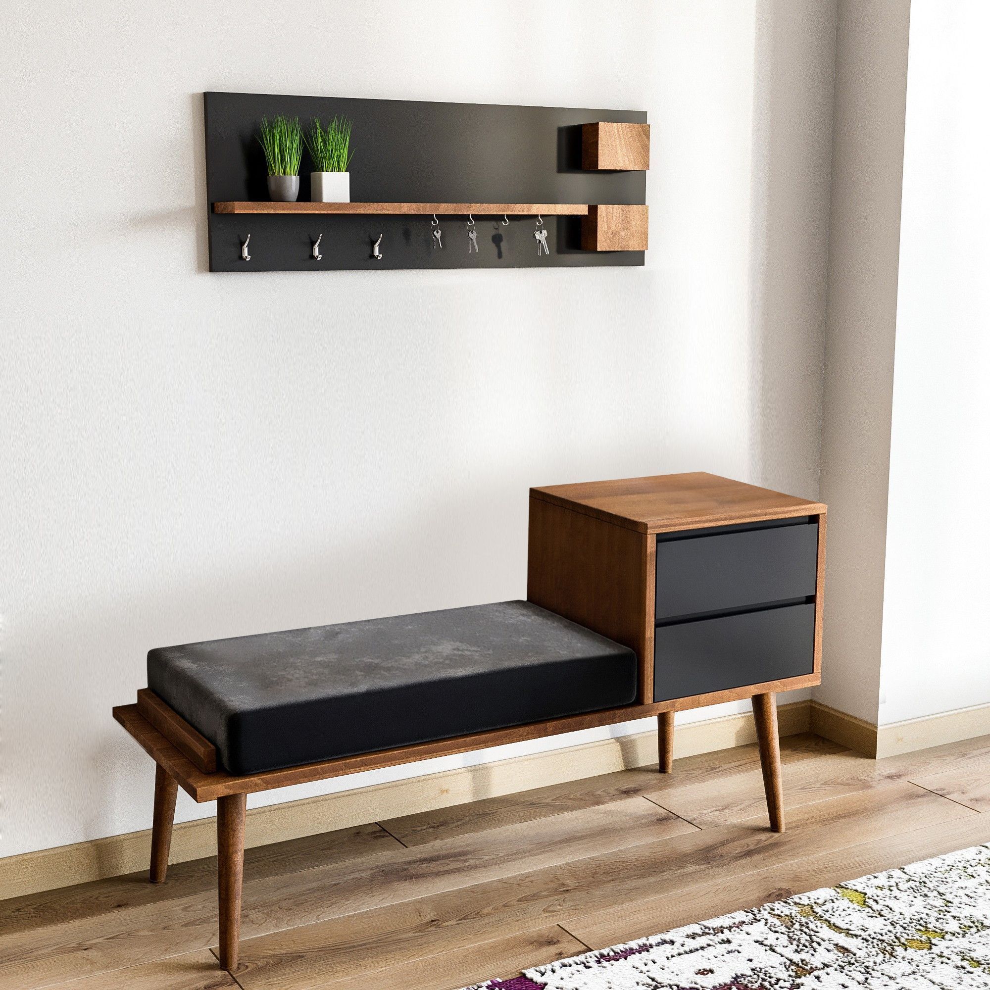 Hamra bank met kleerhanger - Walnoot/antraciet