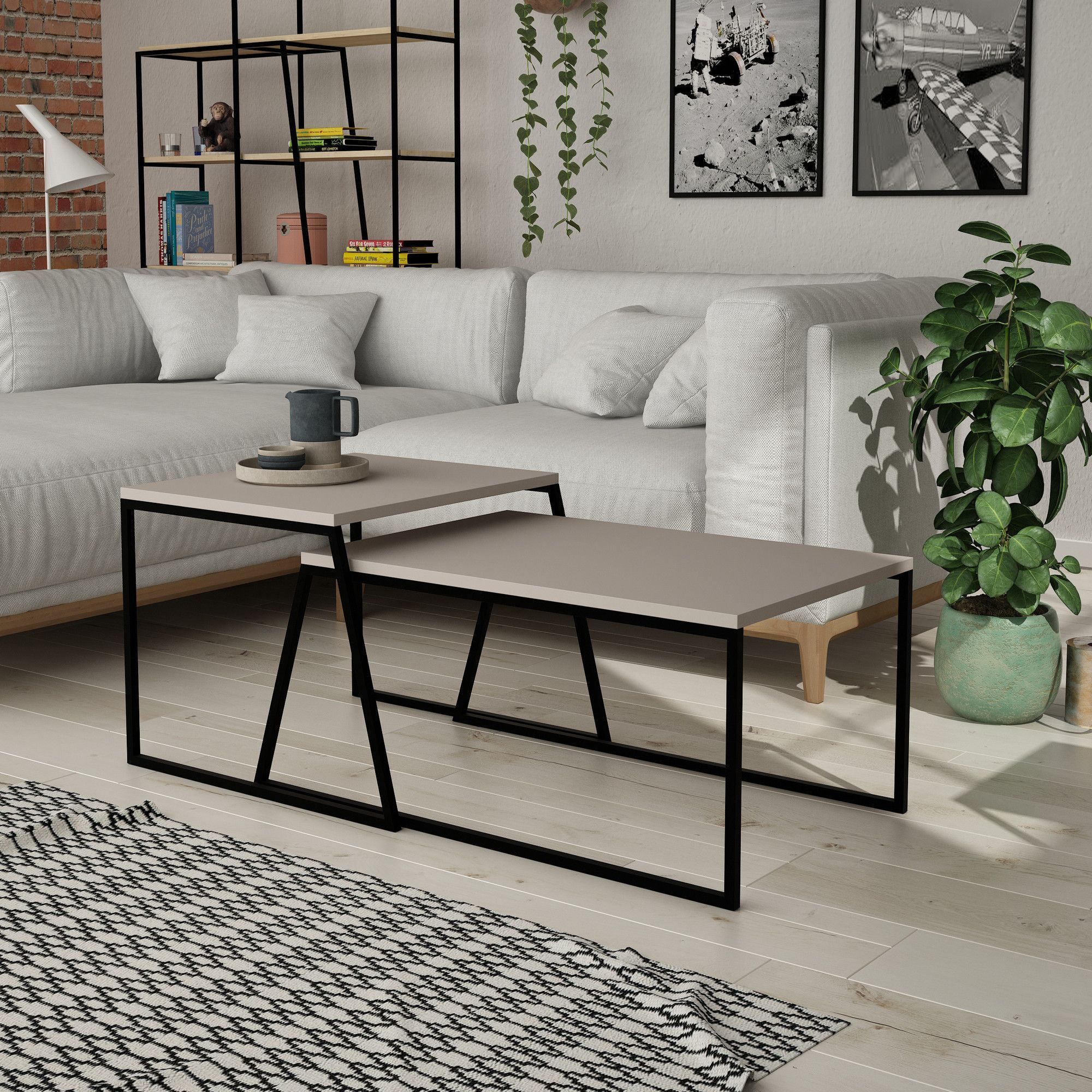 Pal soffbord 88 x 50 cm - Ljus mocka/svart