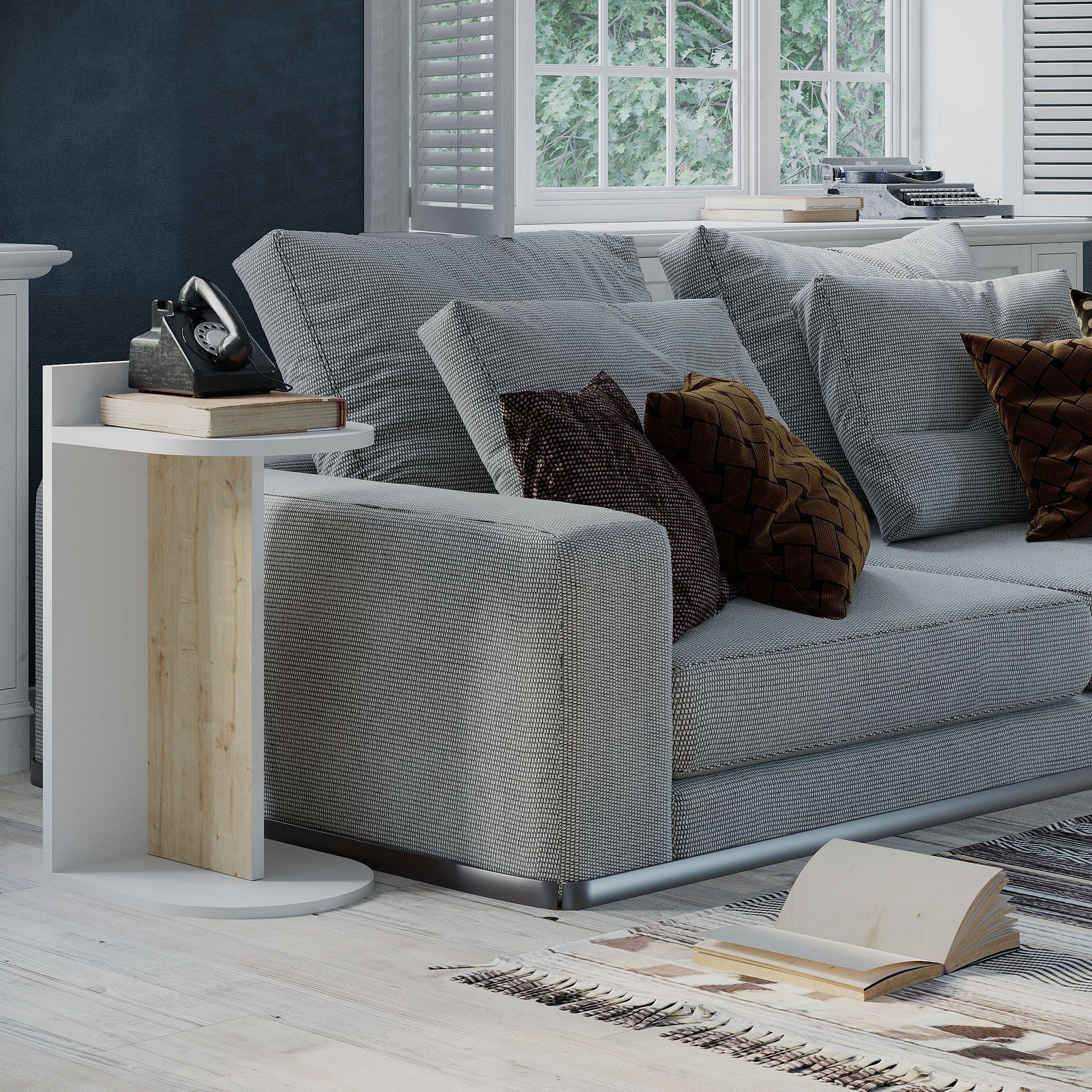 Dom sidobord 32 x 32 cm - Vit/ek