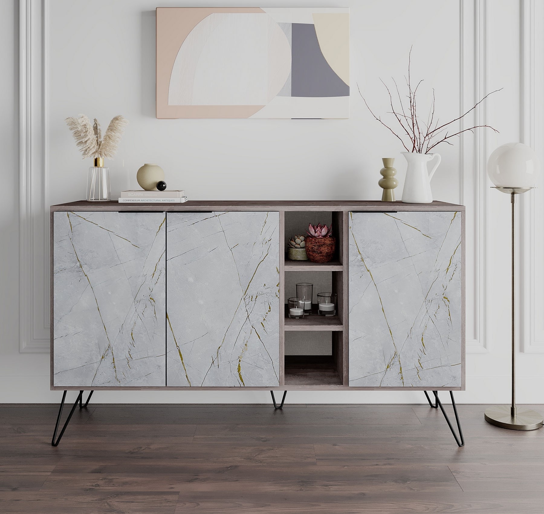 Clara dressoir - Donkerbruin/wit marmer