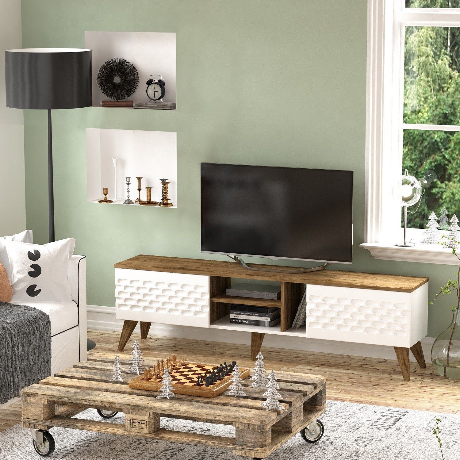 Egg media bench - Wit/walnoot Egg media bench - Wit/walnoot