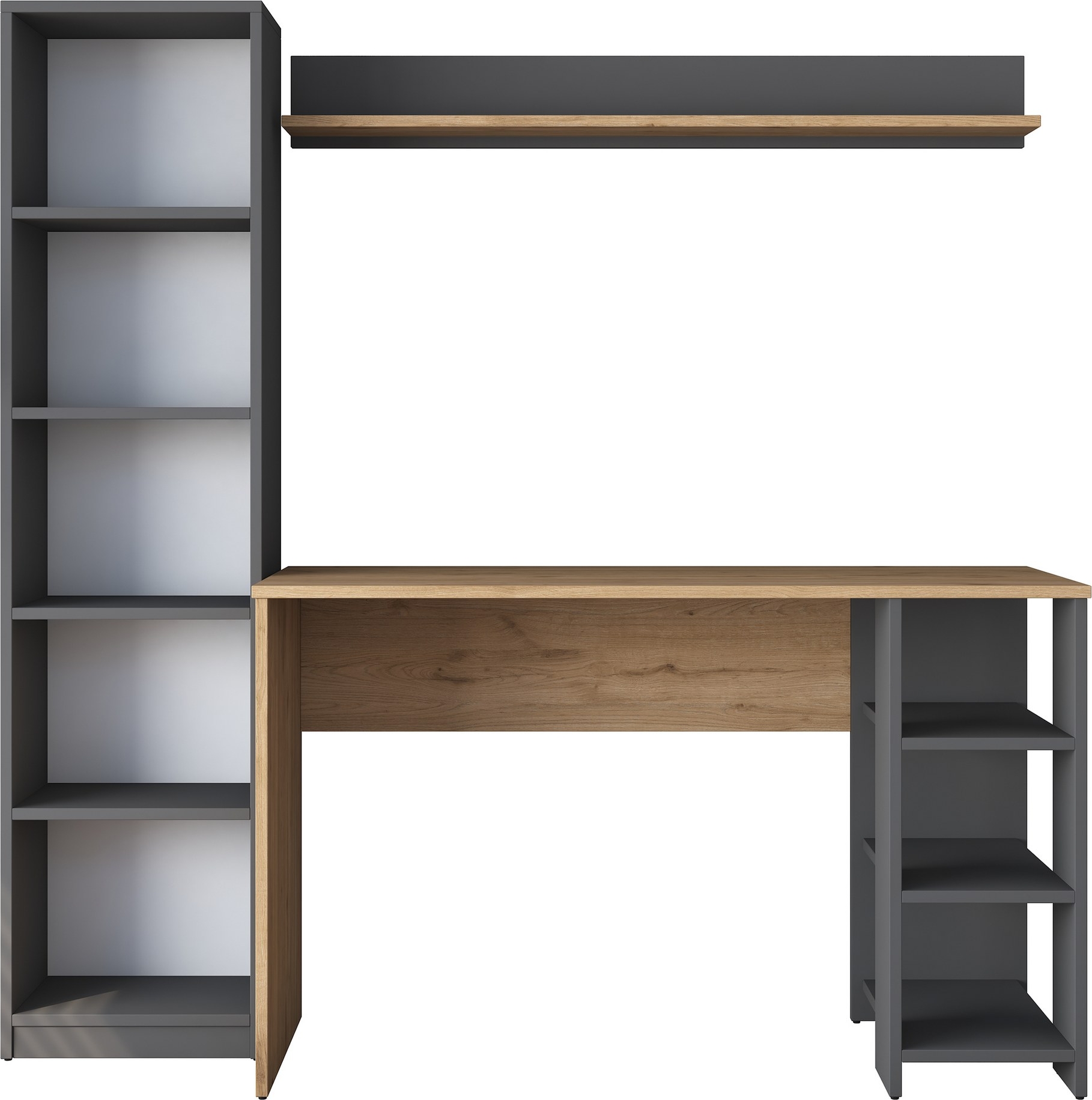 Hanna skrivbord med hyllsystem 16, 160 x 45 cm - Valn�t/antracit