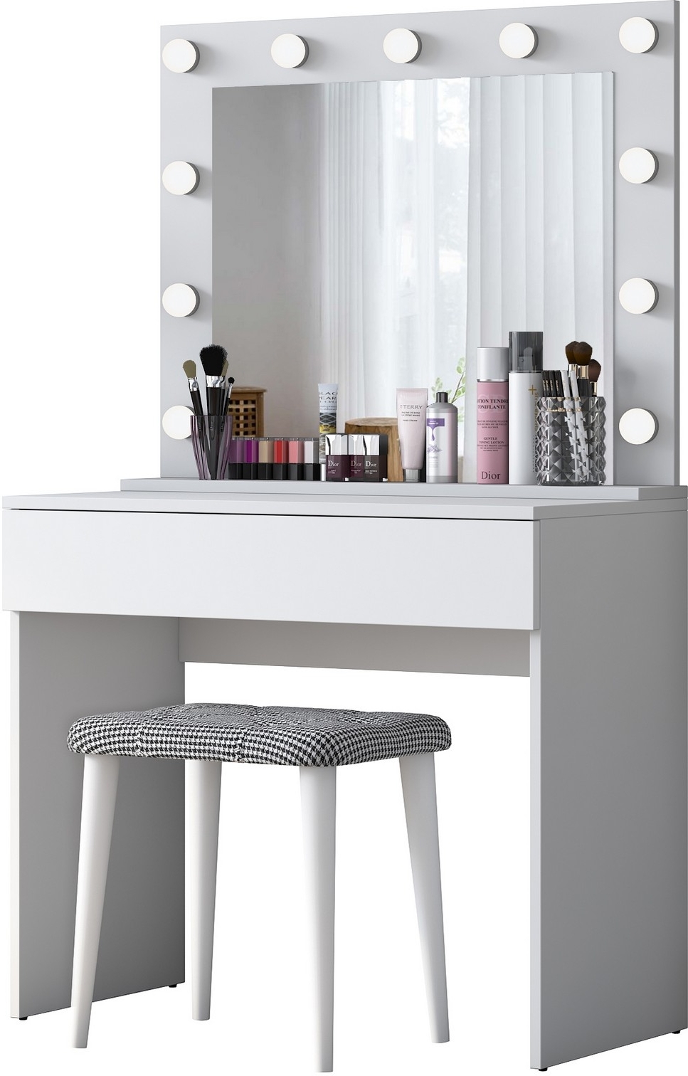 Bijou sminkbord med spegel och pall 21 - 90 x 45 cm - Vit