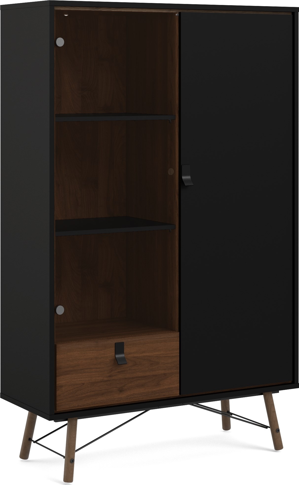 Ry vitrinekast - Zwart/walnoot Ry vitrinekast - Zwart/walnoot