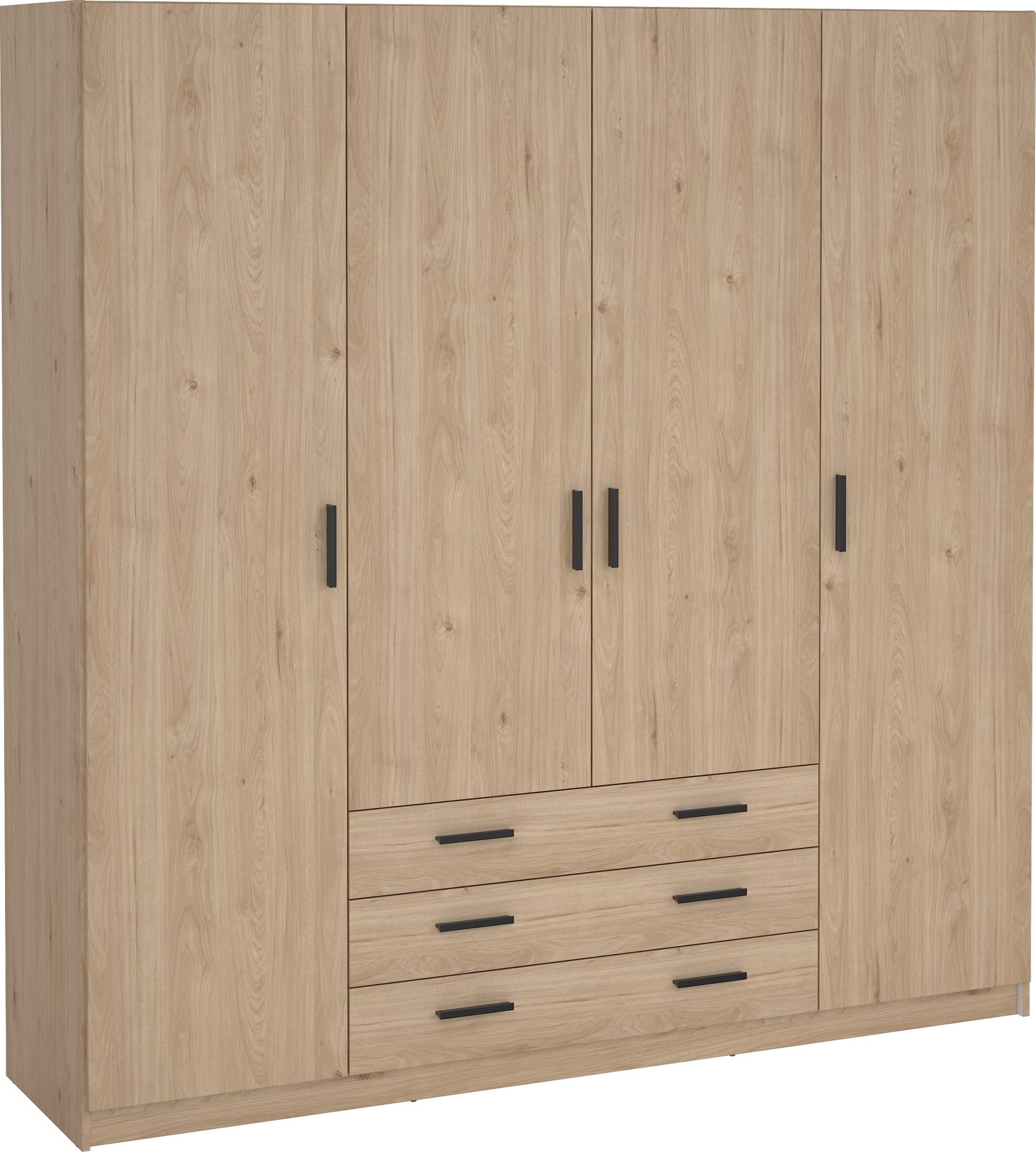 Sprint garderob med 4 d�rrar och 3 l�dor - Hickory