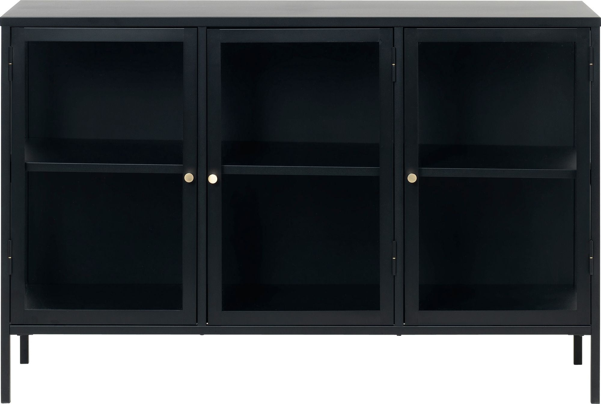 Toddy zwart metalen dressoir met glazen deuren, breedte 132 cm