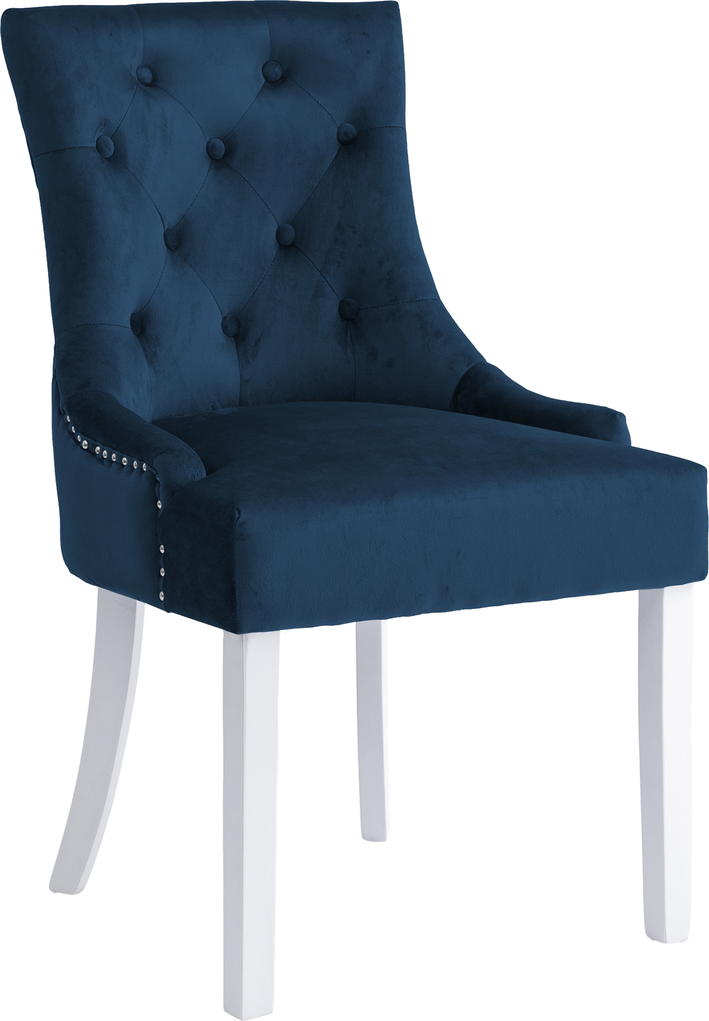 Eetkamerstoel Tuva blauw fluweel met witte poten + Meubelpoten