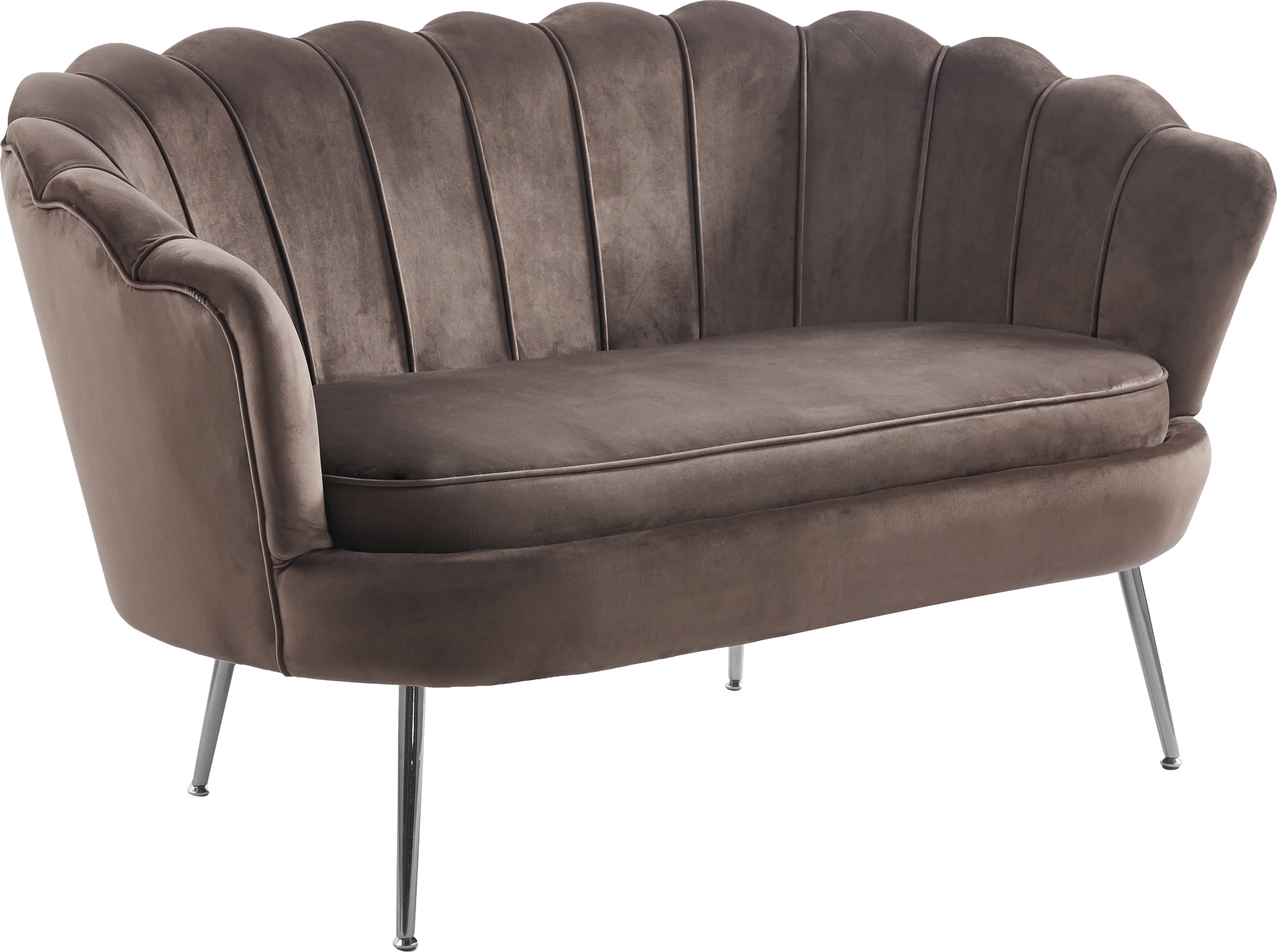 Kingsley 2-zitsbank bruin fluweel met chromen poten + Meubelpoten Kingsley 2-zitsbank bruin fluweel met chromen poten + Meubelpoten