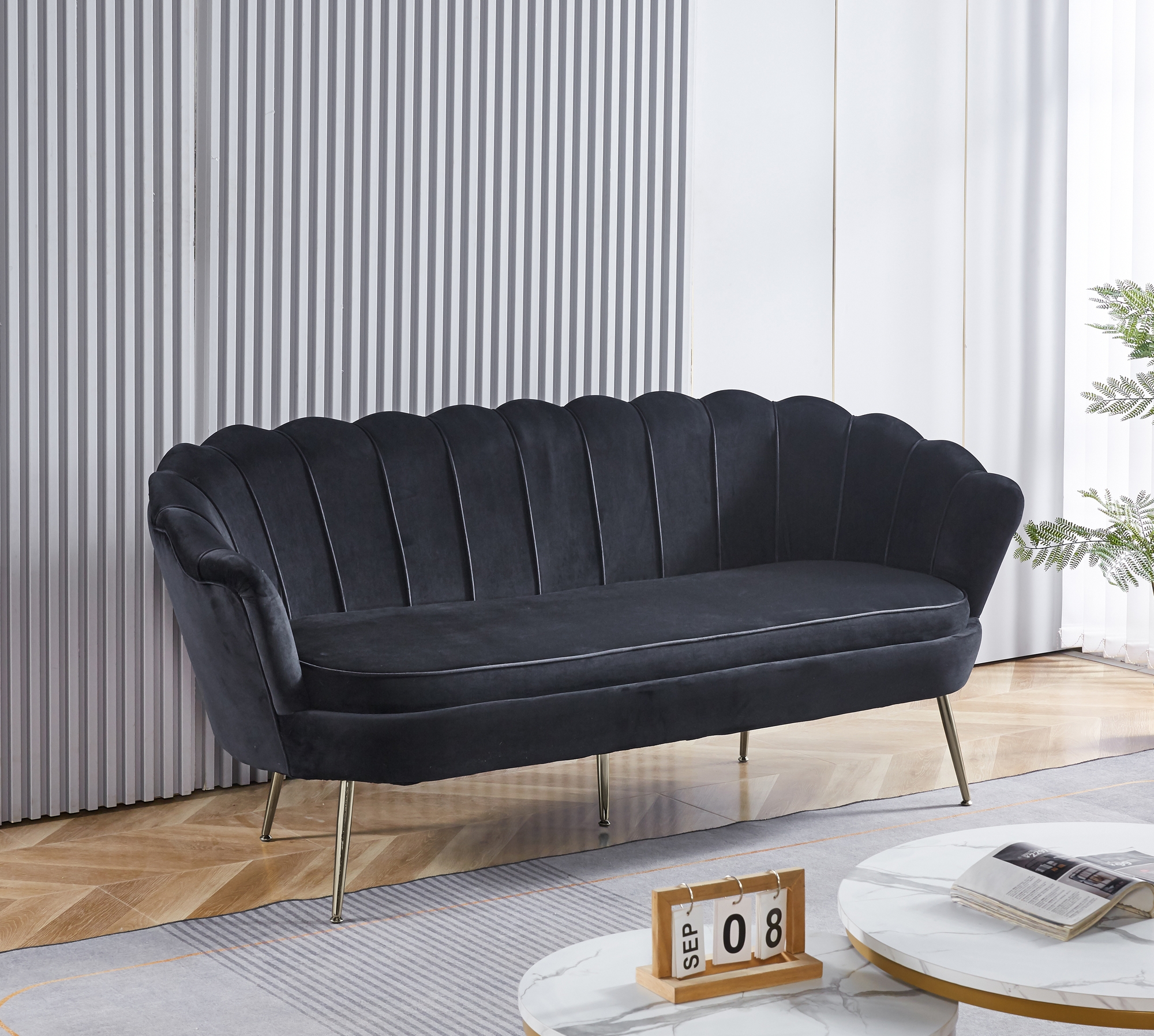 3-zitsbank in zwart fluweel - Kingsley