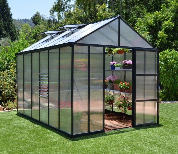 Växthus Glory 8,9 m² - Antracitgrå + Växthus Glory 8,9 m² - Antracitgrå +
