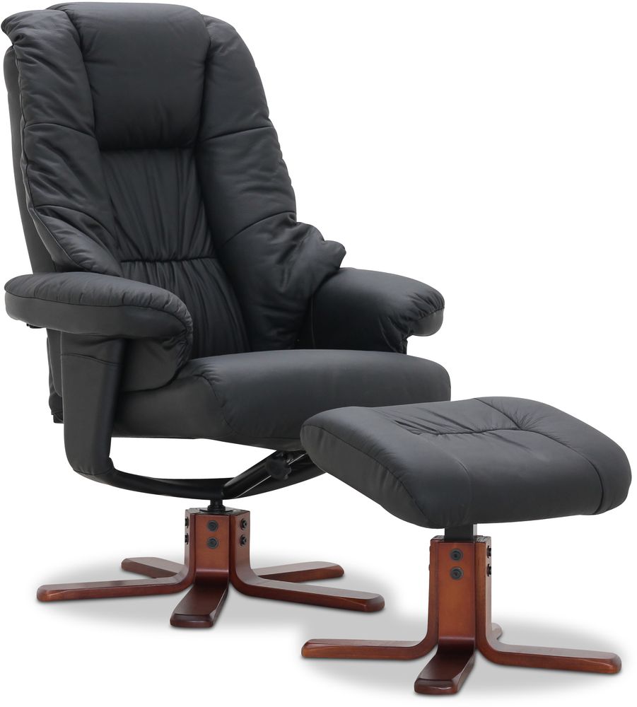 F�t�lj med fotpall i svart L�der/PVC - Comfy