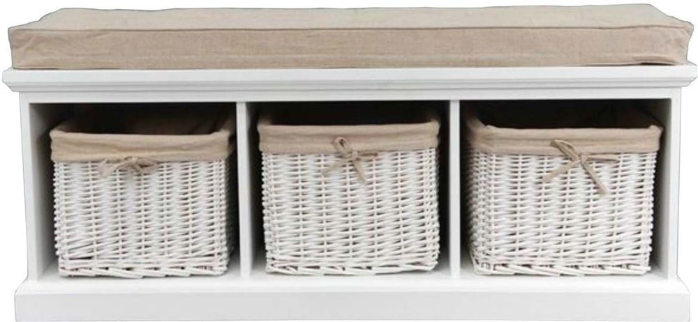 Max b�nk med sittdyna och korgar - Vit