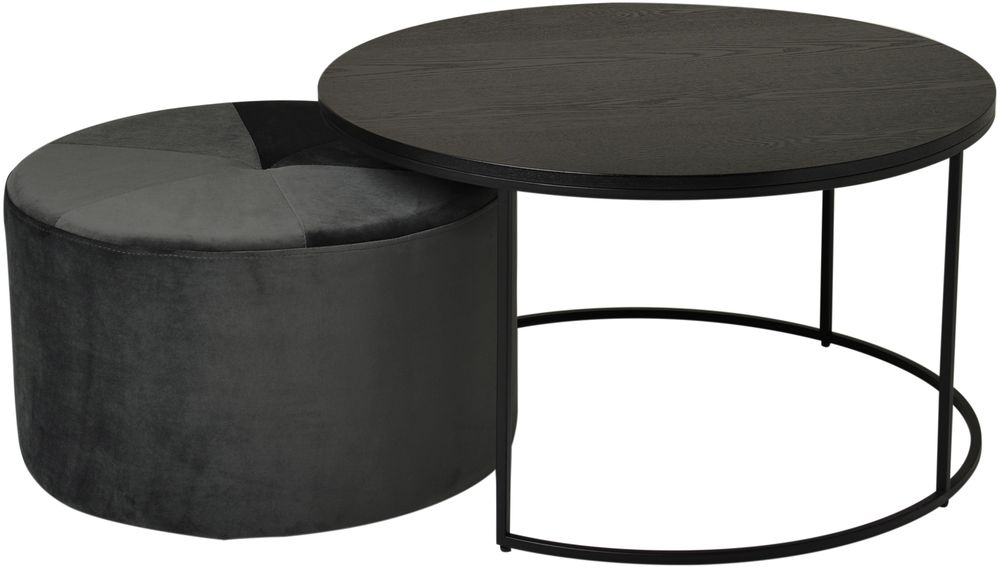 Helvia soffbord set 80 x 80 cm - Svart askfanér/sammet Helvia soffbord set 80 x 80 cm - Svart askfanér/sammet