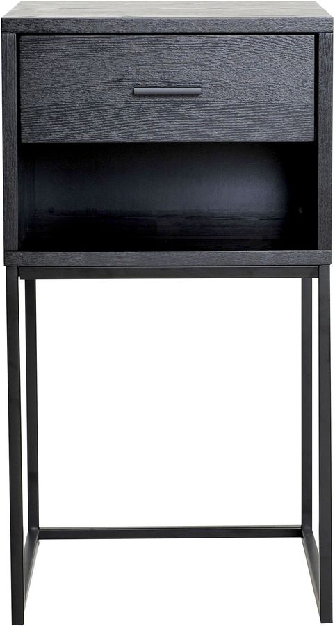 Domino nachtkastje met plank - Zwart essenfineer