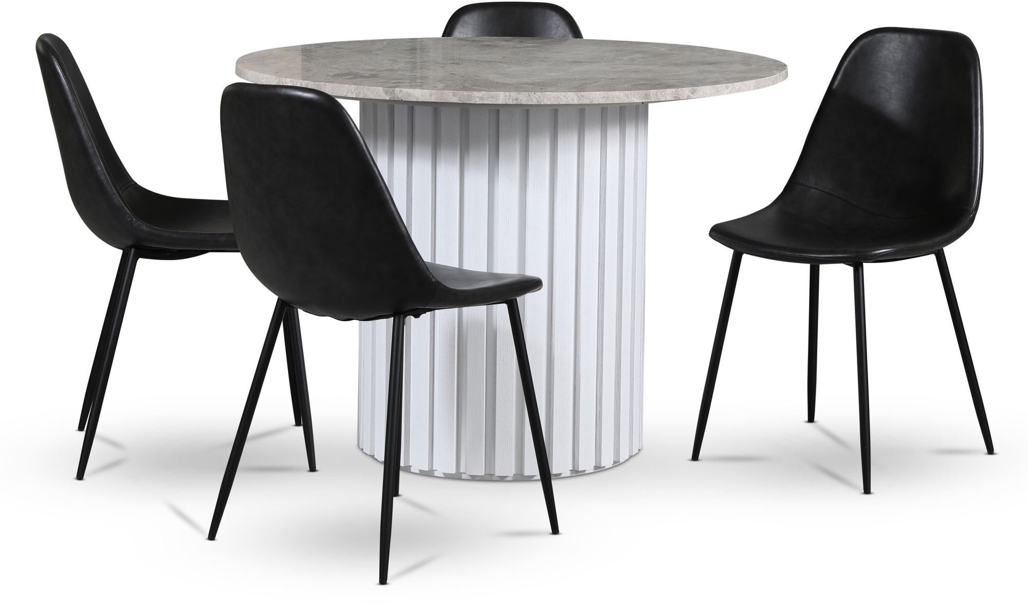 Empire matgrupp �105 cm inkl. 4 st Bjurtr�sk svarta stolar - Silver Diana marmor / Vit lamell tr�fot + 3.00 x M�beltassar