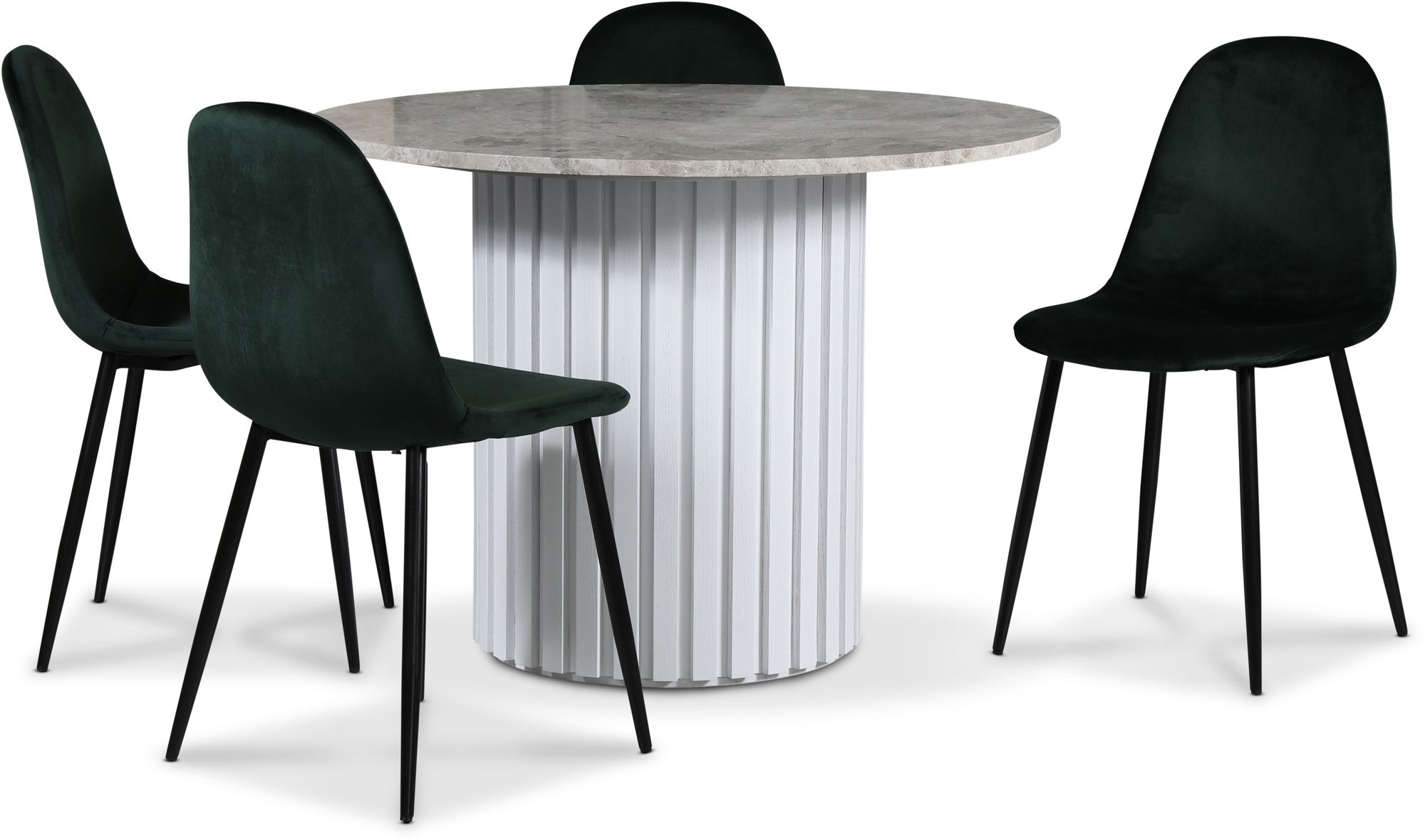 Empire matgrupp �105 cm inkl. 4 st Carisma m�rkgr�na stolar - Silver Diana marmor / Vit lamell tr�fot + 4.00 x Stolsdyna