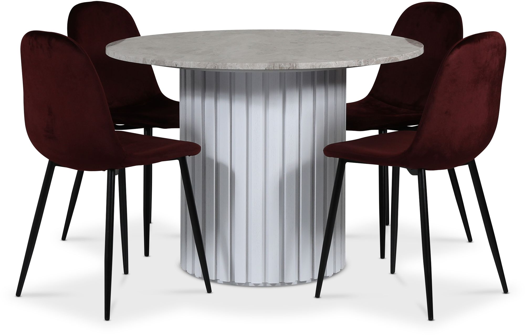 Empire matgrupp �105 cm inkl. 4 st Carisma bordeaux stolar - Silver Diana marmor / Vit lamell tr�fot + 4.00 x Stolsdyna