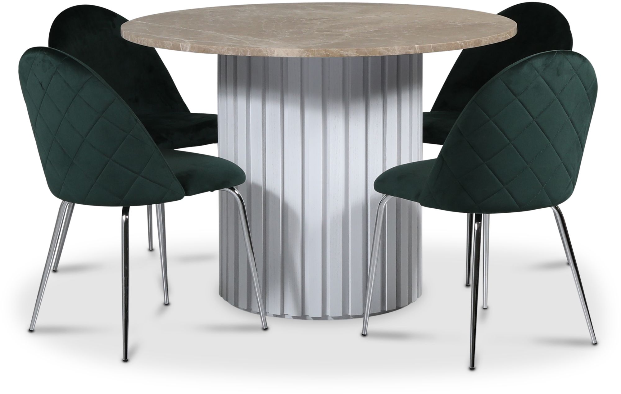 Empire matgrupp �105 cm inkl. 4 st Plaza velvet gr�na stolar - Empradore marmor / Vit lamell tr�fot
