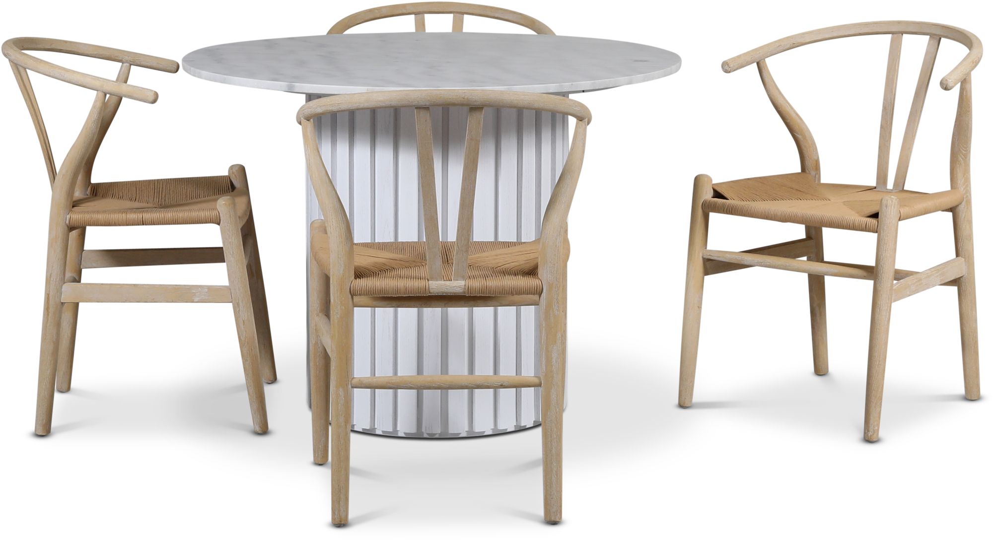 Empire matgrupp �105 cm inkl. 4 st Brandon matstolar whitewash - Ljus marmor / Vit lamell tr�fot